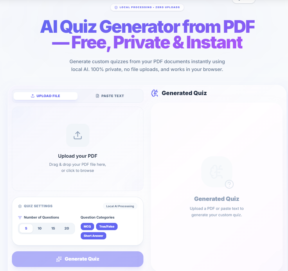 PDF upload for local AI extraction