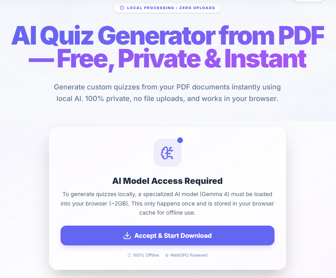 Gemma 4 WebGPU permission prompt for local processing