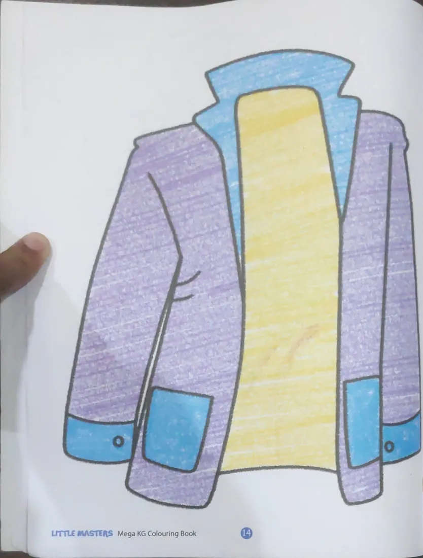 Before: Coloured jacket page with a finger on the left margin